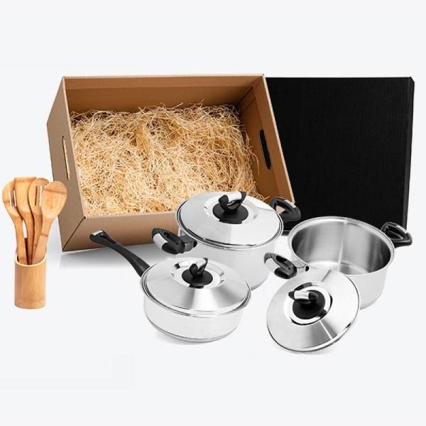 Kit Para Cozinha Em Aço Inox / Bambu - 8 pçs — foto 2