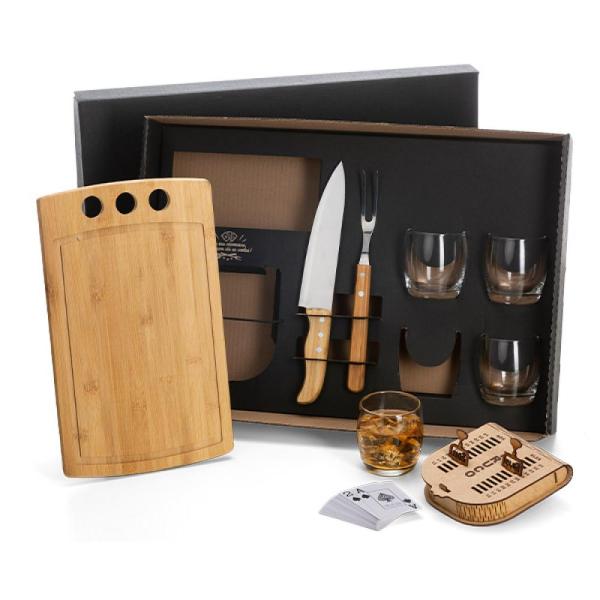 Kit Churrasco, Whisky E Truco - 8 pçs - C/ Jogo De Baralho