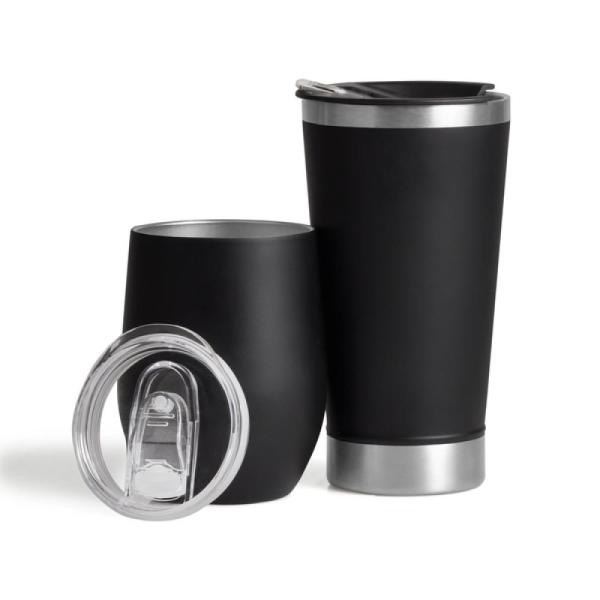 Kit De Copos Térmicos Em Aço Inox - 340Ml / 500Ml - Preto - 2 pçs — foto 4