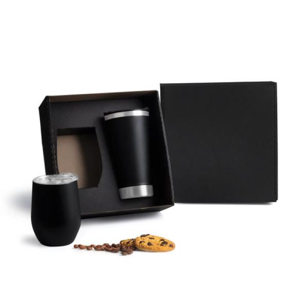 Kit De Copos Térmicos Em Aço Inox - 340Ml / 500Ml - Preto - 2 pçs