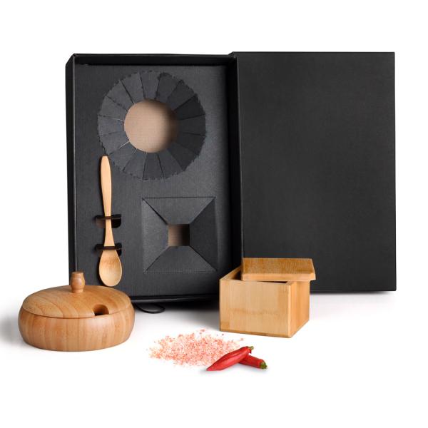 Kit Farinheira E Saleiro Em Bambu - 3 pçs