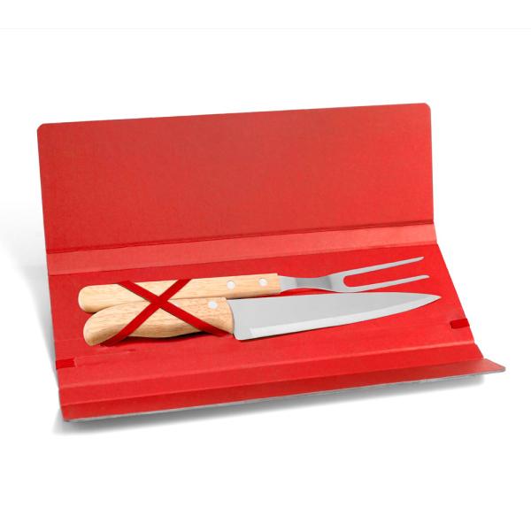 Kit Garfo E Faca Inox / Madeira Com Estojo Vermelho 3 pçs — foto 2