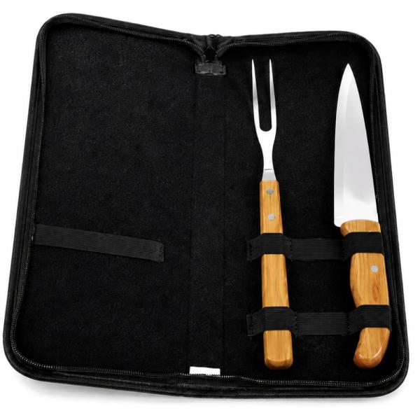 Kit Garfo, Faca  Inox/Bambu Com Estojo E Avental - 4 pçs — foto 2