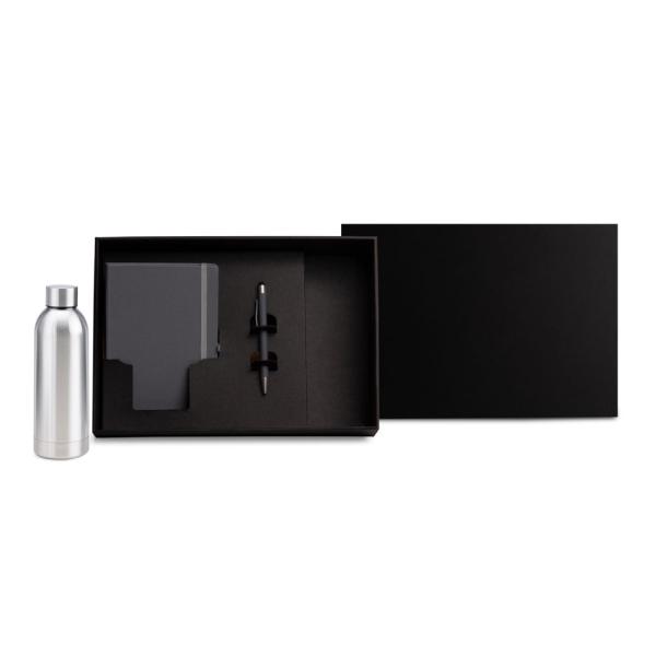 Kit Garrafa, Caderno E Caneta - Cinza/Prata - 3 pçs