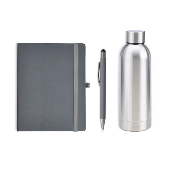 Kit Garrafa, Caderno E Caneta - Cinza/Prata - 3 pçs — foto 2