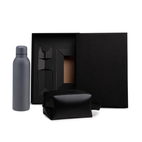 Kit Garrafa E Necessaire - Cinza/Preto - 2 pçs