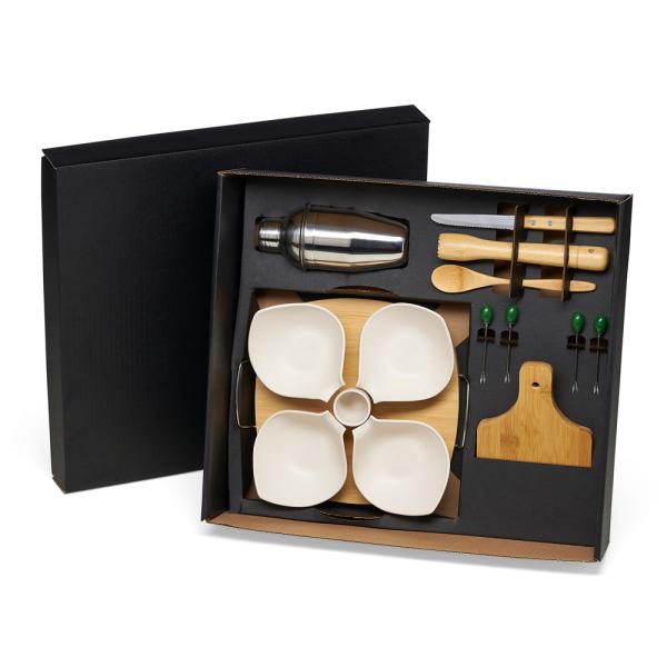Kit Para Caipirinha Com Petisqueira Em Bambu / Madeira - 15 pçs