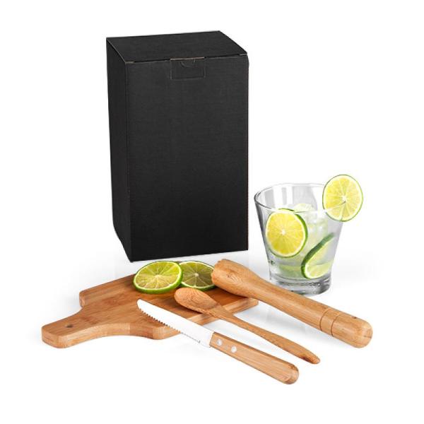 Kit Para Caipirinha Em Bambu / Madeira / Inox - 0,35 L - 5 pçs