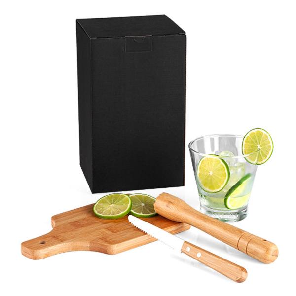 Kit Para Caipirinha Em Bambu / Madeira Ibiza - 0,35 L - 4 pçs