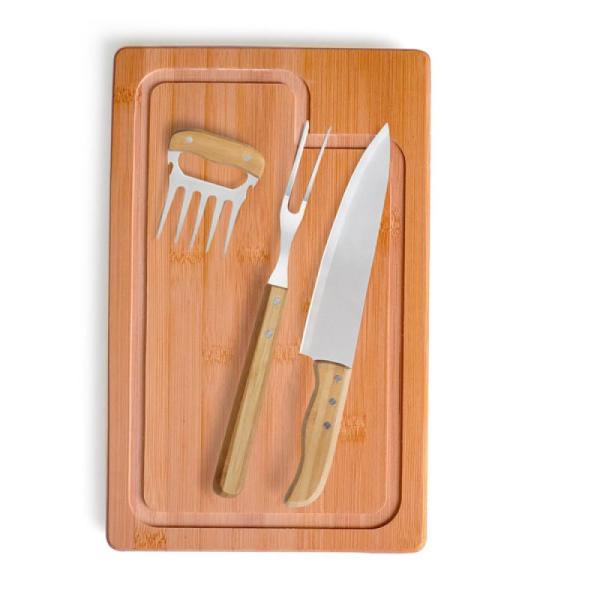 Kit Para Churrasco Em Bambu / Madeira / Inox - 4 pçs — foto 3