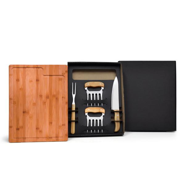Kit Para Churrasco Em Bambu / Madeira / Inox - 5 pçs