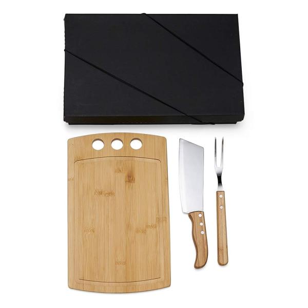 Kit Para Churrasco E Cozinha Em Bambu / Madeira / Inox - 3 pçs — foto 2