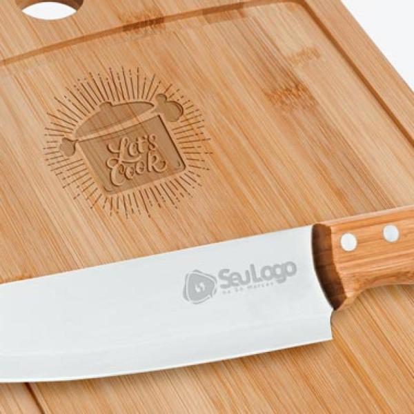 Kit Para Churrasco/Cozinha Em Bambu / Madeira / Inox - 4 pçs — foto 4