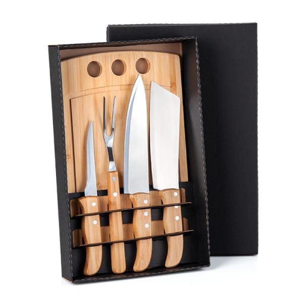 Kit Para Churrasco / Cozinha Em Bambu / Madeira / Inox - 5 pçs