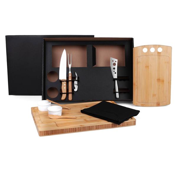 Kit Para Churrasco E Petisco Com 2 Tábuas - 11 pçs