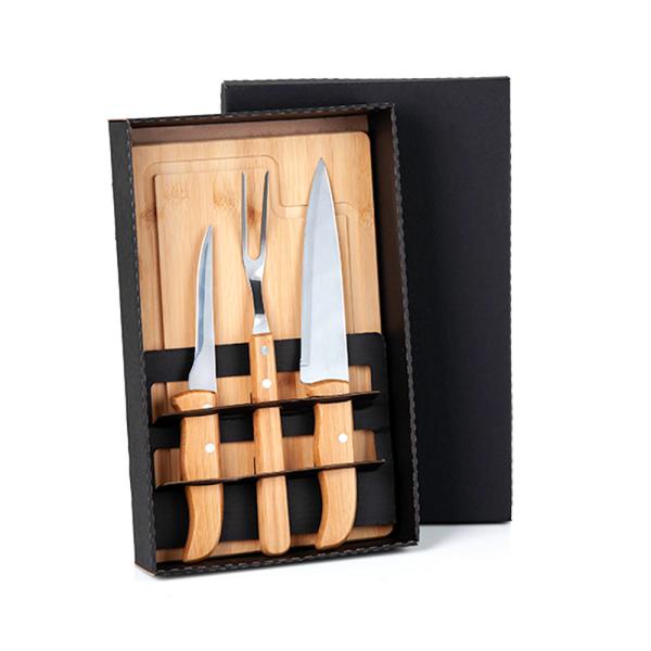 Kit Para Churrasco Em Bambu / Madeira / Inox - 4 pçs — foto 2