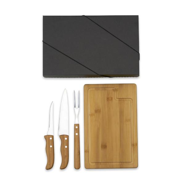Kit Para Churrasco Em Bambu / Madeira / Inox - 4 pçs — foto 3
