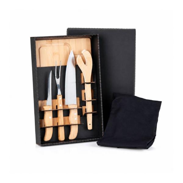 Kit Para Churrasco Em Bambu / Madeira / Inox Com Avental - 6 pçs — foto 2