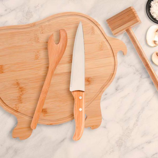 Kit Para Cozinha Em Bambu Com Tábua Formato Porco — foto 3