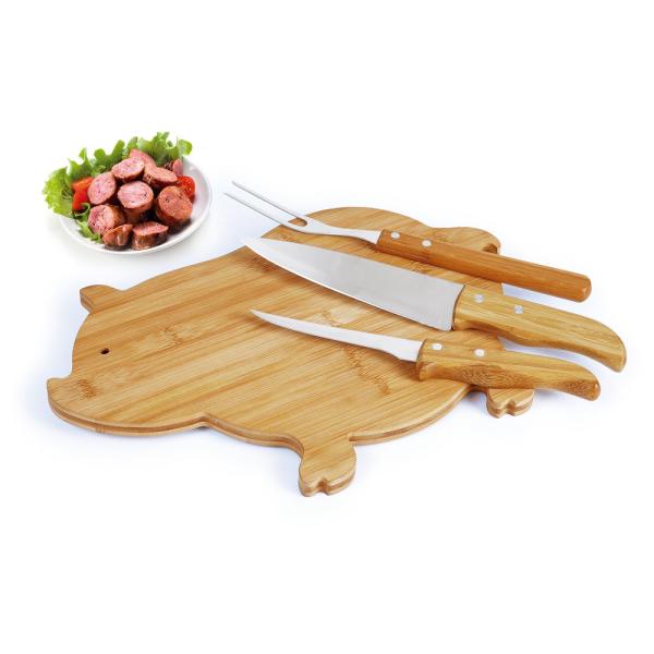 Kit Para Cozinha Com Tábua Porco Em Bambu / Madeira / Inox - 4 pçs — foto 2