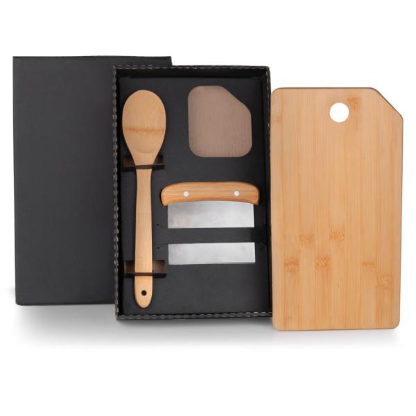 Kit Para Cozinha Em Bambu / Inox Com Espátula Multiuso - 3 pçs