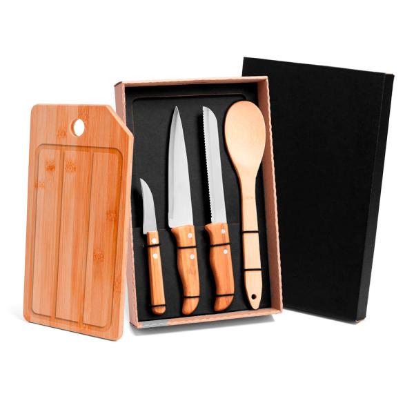 Kit Para Cozinha/Pão Em Bambu/Inox- 5 pçs — foto 2