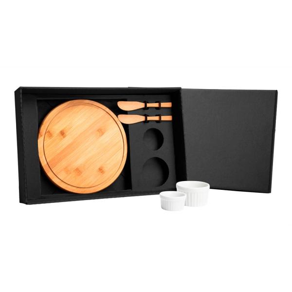Kit Para Petisco Com Tábua Redonda - 5 pçs