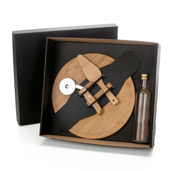 Kit Para Pizza Com Garrafa - Bambu / Inox / Vidro - 4 pçs — foto 4