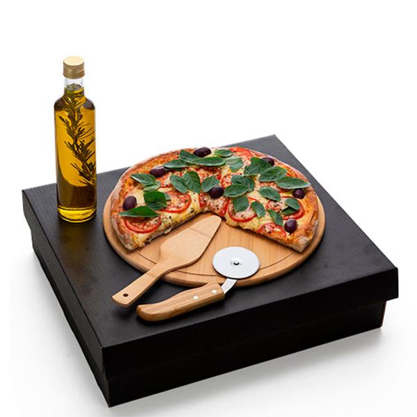 Kit Para Pizza Com Garrafa - Bambu / Inox / Vidro - 4 pçs — foto 3