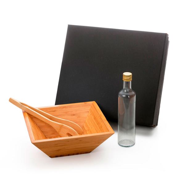 Kit Para Salada Com Garrafa - Bambu / Vidro - 3 pçs — foto 2