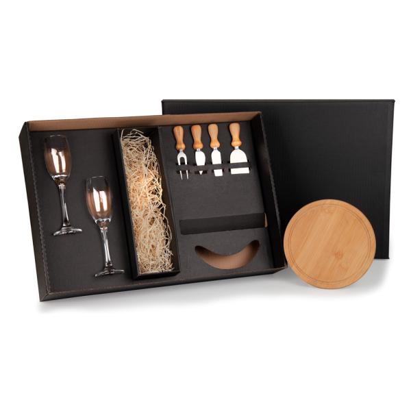 Kit Queijo E Champagne Com Espaço Para Garrafa - 7 pçs - Não Acompanha Garrafa