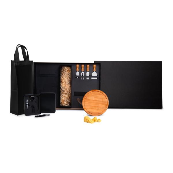 Kit Queijo E Vinho Com Espaço Para Garrafa - 11 pçs