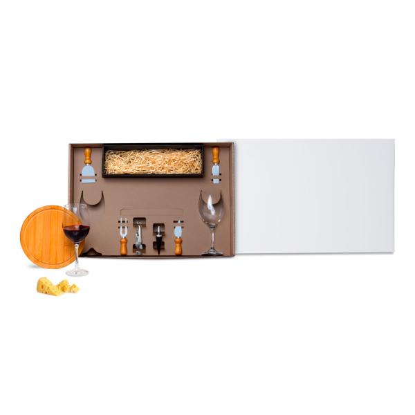 Kit Queijo E Vinho Com Espaço Para Garrafa - 9 pçs - Não Acompanha Garrafa