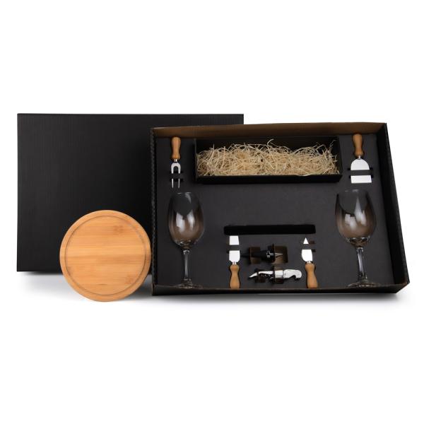 Kit Queijo E Vinho Com Espaço Para Garrafa - 9 pçs