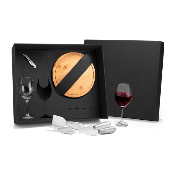 Kit Queijo E Vinho Com Tábua E Taças - 8 pçs
