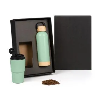 KIT GARRAFA PAREDE DUPLA E COPO TÉRMICO - VERDE - 2 PÇS