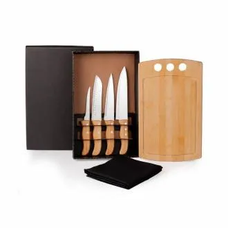 KIT PARA COZINHA EM BAMBU / MADEIRA / INOX COM AVENTAL - 6 PÇS