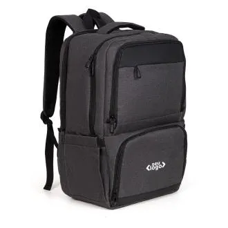 BRINDES CORPORATIVOS | MOCHILA COM BOLSO TÉRMICO EM RPET - CINZA ESCURO - 24L