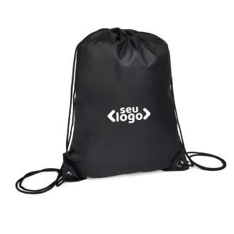 MOCHILA SACOLA EM NYLON 190D - PRETA - 42x32cm