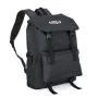 Mochila preta confeccionada em Polyester 600D. Conta com bolso principal com fechamento com cordão e aba com fecho de engate rápido, bolso frontal com ajuste, 2 bolsos laterais com ajuste para controlar o volume da mochila, alças ajustáveis, alça de mão e alça carona para mala. Espaço interno com divisória para notebook com acabamento acolchado.