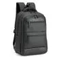 Mochila preta em Polyester / PU. Conta com alças almofadadas para as costas, alça almofadada para as mãos, alça para pendurar e alça carona para mala. Na parte externa conta três bolsos frontais, sendo dois menores com zíper simples e um maior com zíper duplo cursor, bolso traseiro (parte de apoio as costas), bolso principal com zíper duplo cursor e dois bolsos laterais com elástico para melhor adaptação do objeto desejado. Na parte interna conta com compartimento aveludado para notebook de até 15 e fecho em velcro para fixação e segurança do notebook, gancho para fácil acesso às chaves e quatro pequenos compartimentos para organização de pequenos itens.